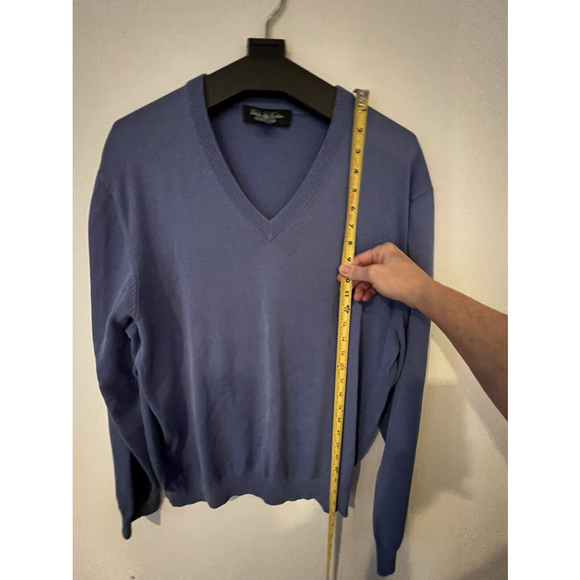Brooks Brothers Sweater Mens XL Blue Silk Cotton V-Neck Pullover Modern - Picture 2 of 5
